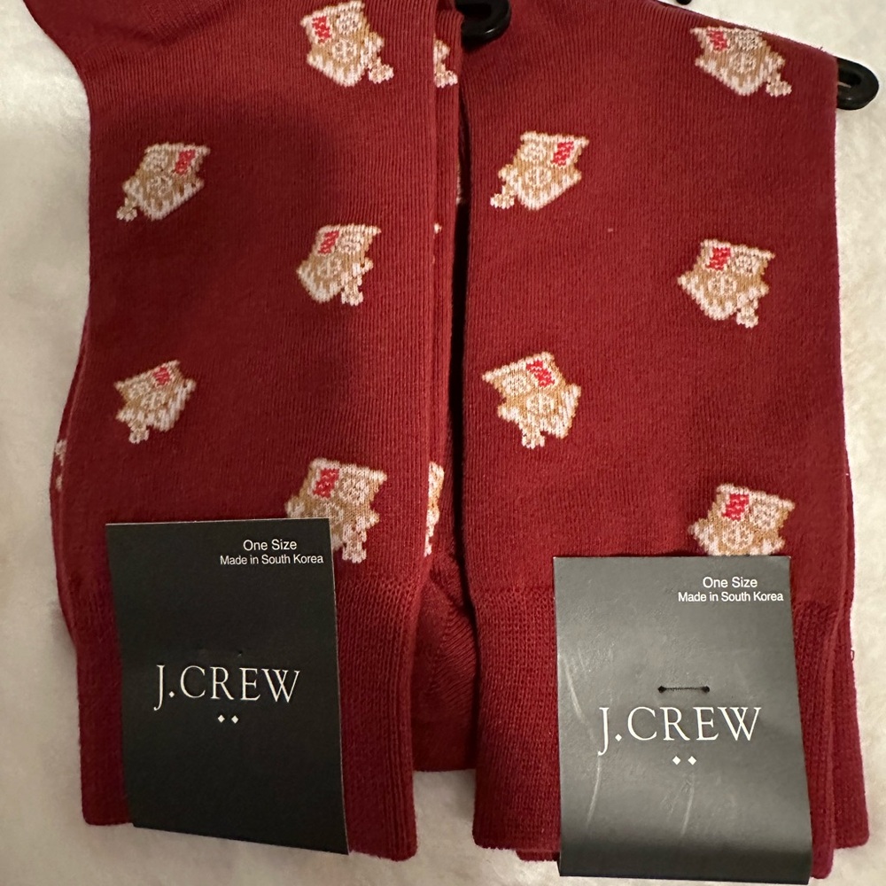 Set of 2 J.Crew Burgundy Socks with Gingerbread Houses Design